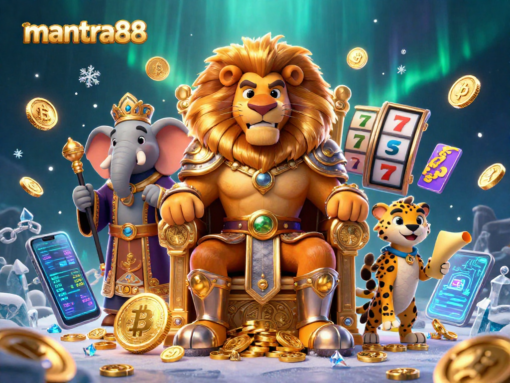 Join the thrilling world of mantra88 with vibrant slot gaming elements and a dynamic royal scene.