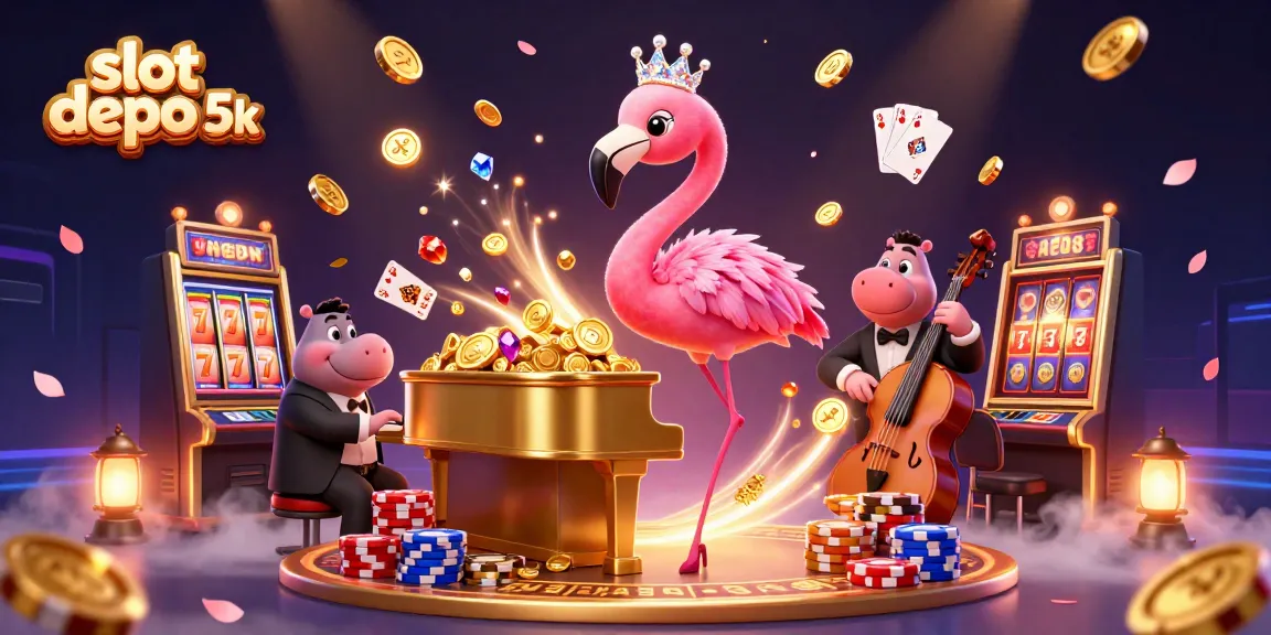 Beberapa slot pada slot depo 5k dengan penyanyi flamingo dan pemain hippo, terinspirasi kasino.