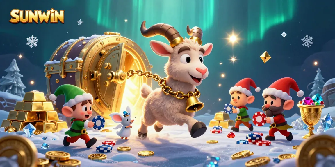 SUNWIN offers exciting gameplay in a vibrant casino scene filled with treasure and festive characters.