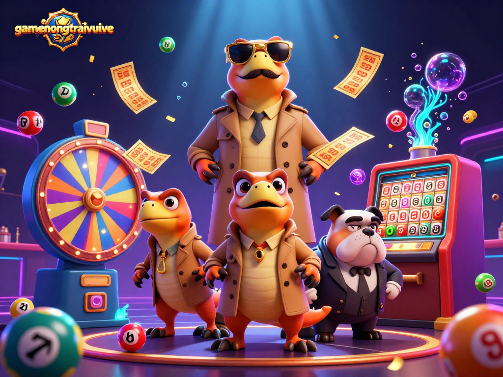 Play the thrilling gamenongtraivuive lottery with vibrant colors and dynamic elements in a casino scene.