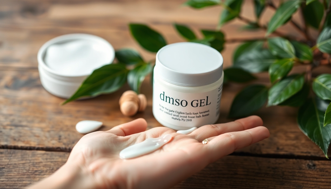 Applying dmso gel for pain relief on the skin with a calming background.