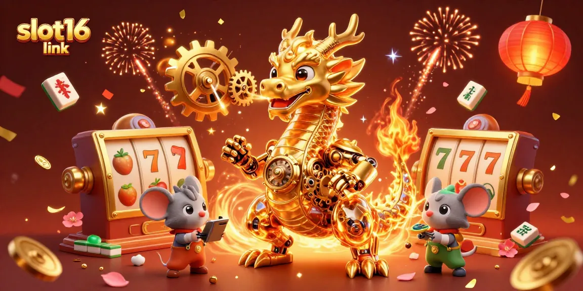 Engage with vibrant slot16 link visuals featuring a golden dragon and bustling casino elements.