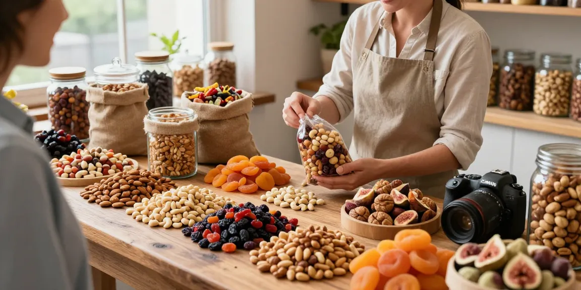 Fresh, natural nuts and dried fruits displayed prominently at the store, featuring M98 สล็อตเว็บตรงไม่ผ่านเอเย่นต์ selection, inviting atmosphere.