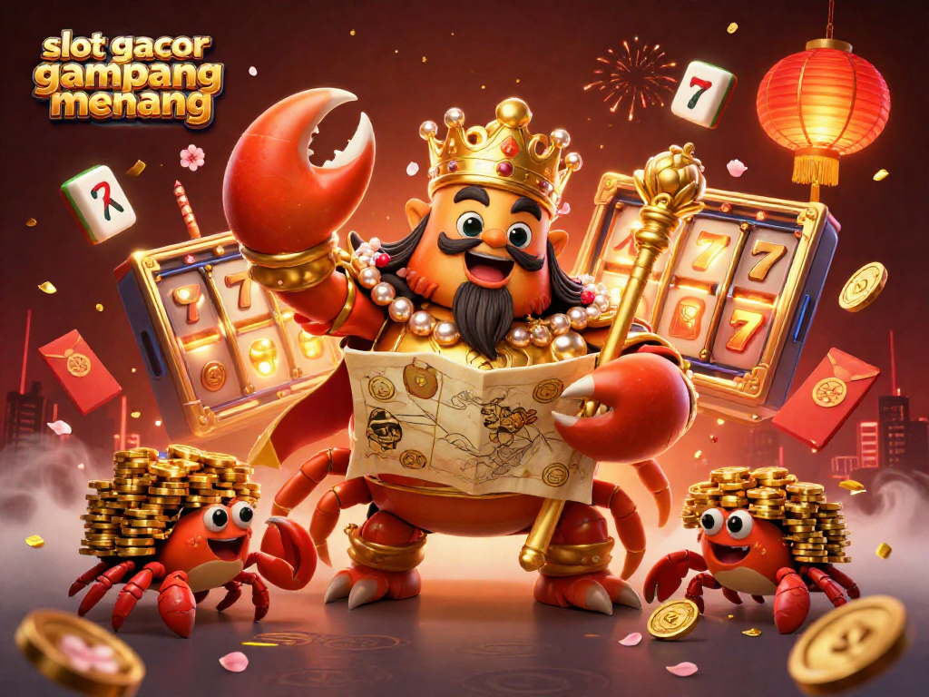 Play slot gacor gampang menang with vibrant visuals of a golden crab emperor and gaming symbols.