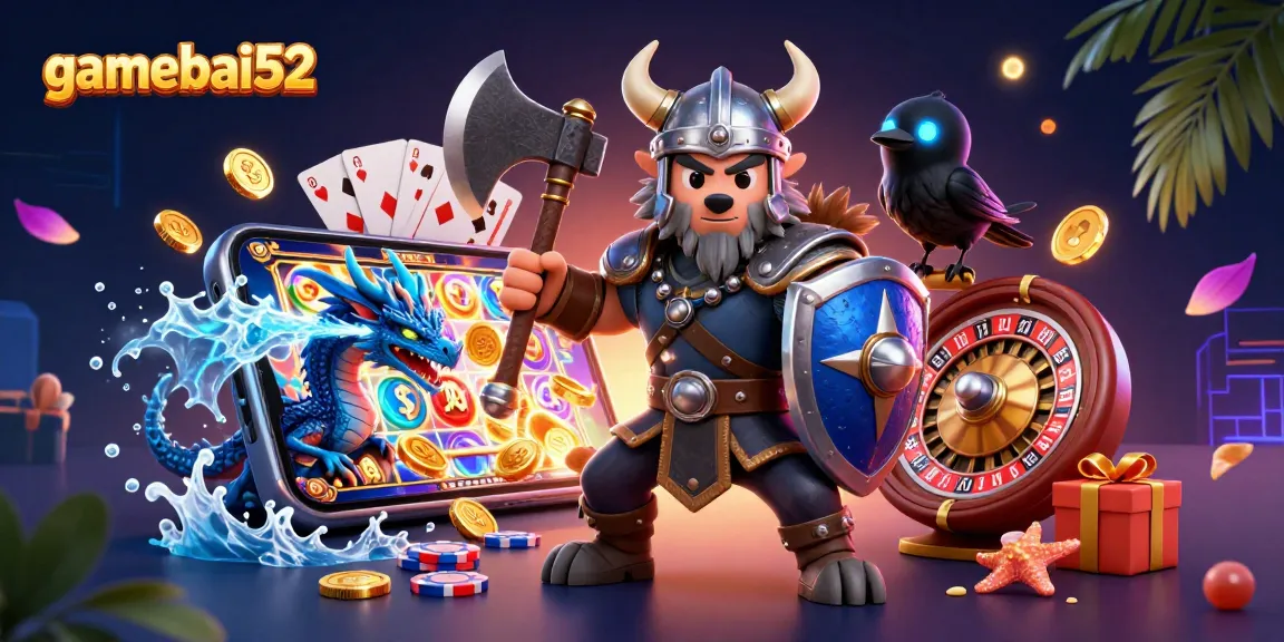 Join the excitement at gamebai52 with thrilling characters and vibrant symbols of casino gaming.