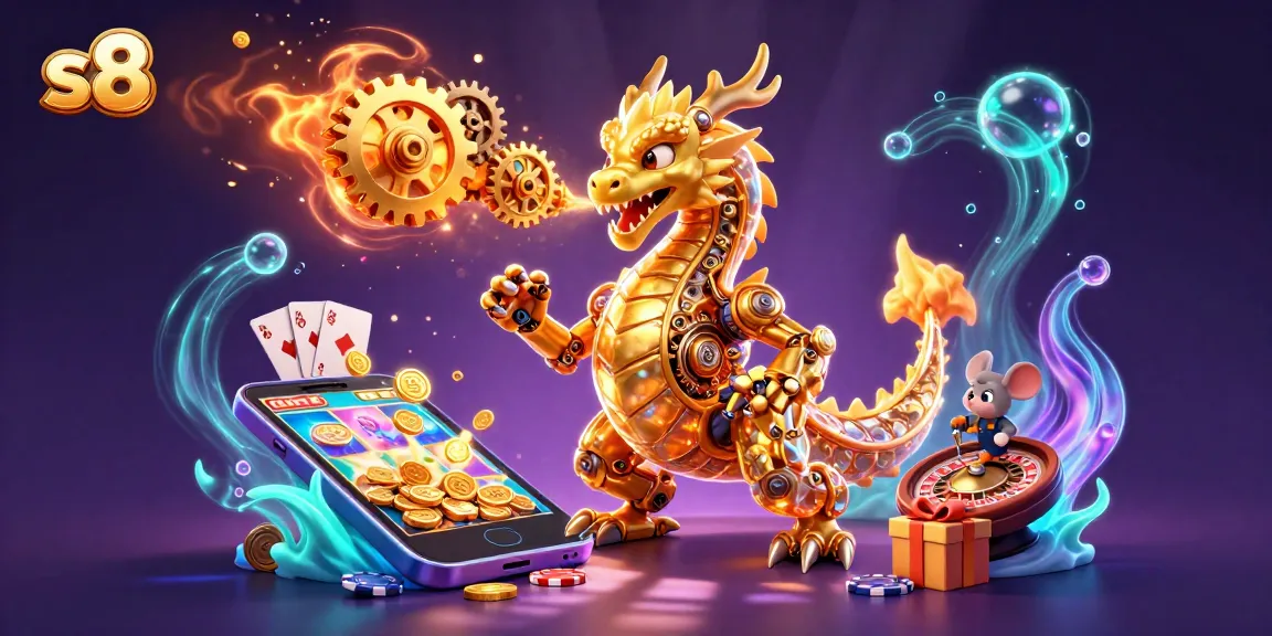 Experience the excitement of s8 with immersive game elements and a dynamic dragon illustration.