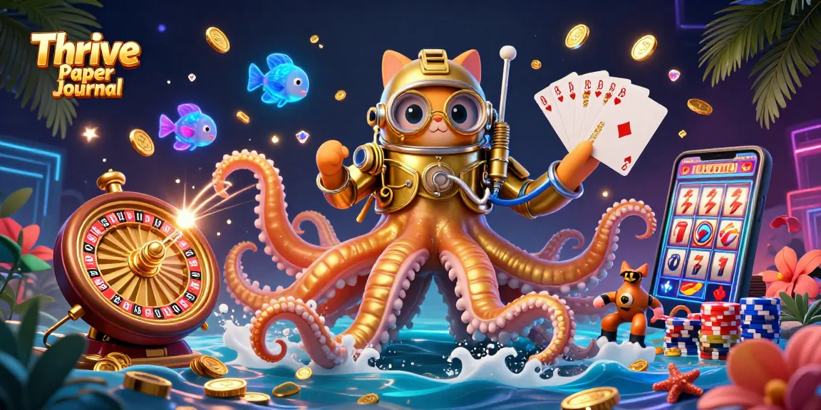Engage with the thrills of Thrive Paper Journal at an animated casino scene featuring a vibrant 3D kraken.