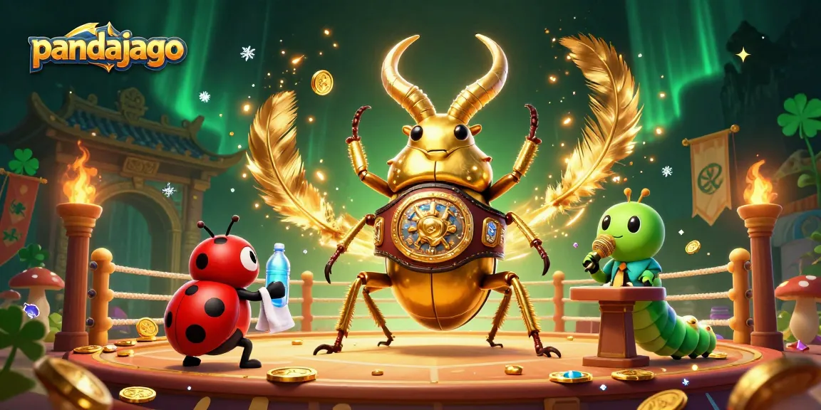 Menggandakan kemenangan di pandajago dengan simbol slot dan koin emas bertebaran di arena permainan.