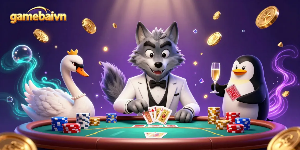 Experience thrilling poker action with gamebaivn's dynamic casino scene featuring skilled characters.