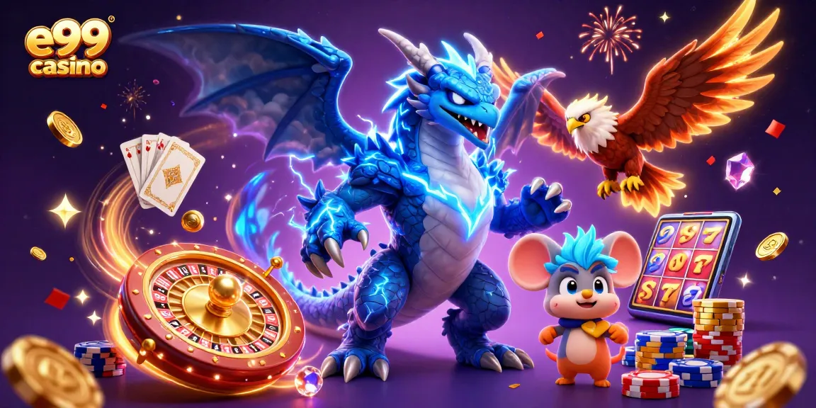 Win big at e99 casino with thrilling 3D illustrations of vibrant gaming action.
