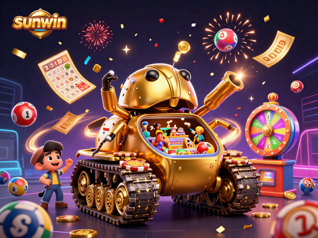 Join the fun at sunwin's casino world, where vibrant lottery balls and golden prizes abound!