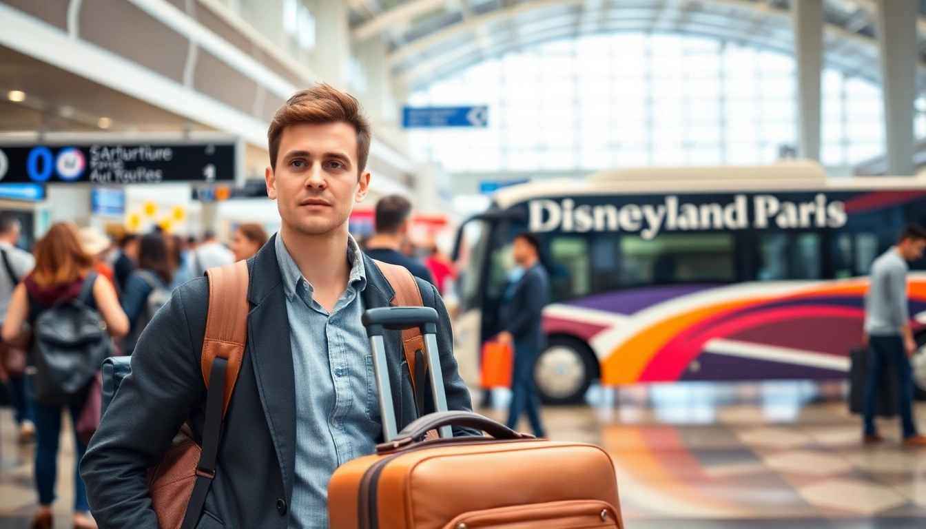 Traveling to Disneyland Paris to airport in a vibrant airport shuttle setting.