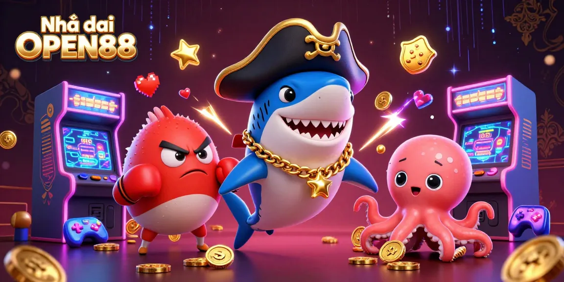Play thrilling games at Nhà cái OPEN88 with exciting cartoon characters and vibrant casino elements.