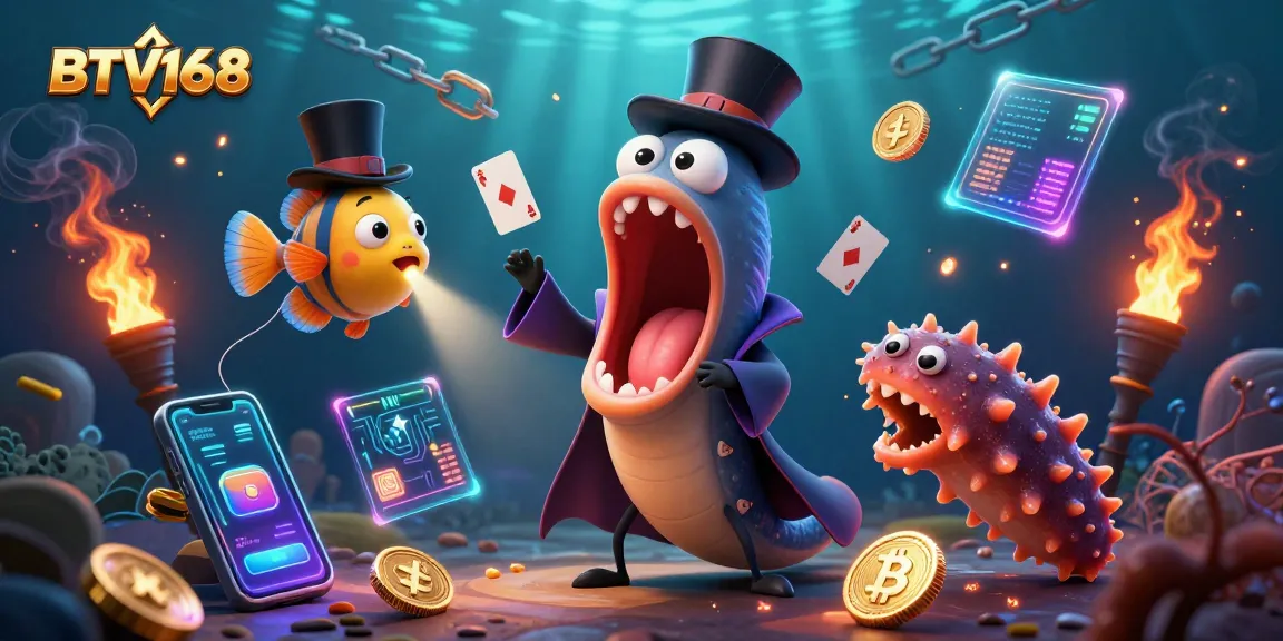 Experience the thrilling magic of BTV168 in an energetic underwater casino scene filled with vibrant characters.