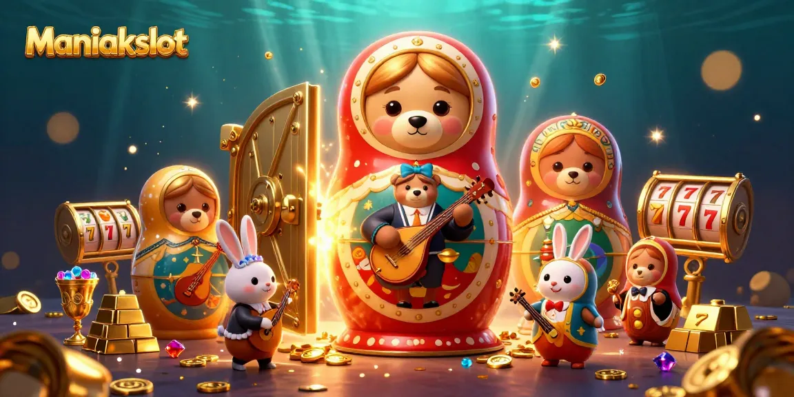 Engage with Maniakslot's vibrant 3D illustration showcasing slot reels and characters in a dynamic casino scene.