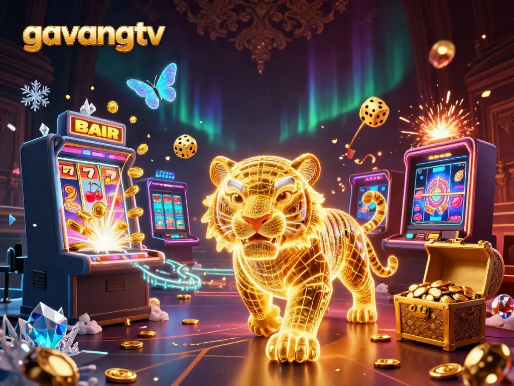 Experience the thrill of gambling with gavangtv’s vibrant casino scene featuring a neon tiger and dynamic slot action.