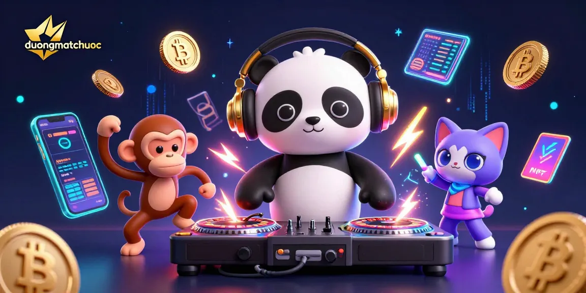 Engage with duongmatchuoc - join the lively 3D casino scene featuring a DJ panda, a dancing monkey, and a glow-stick kitten.