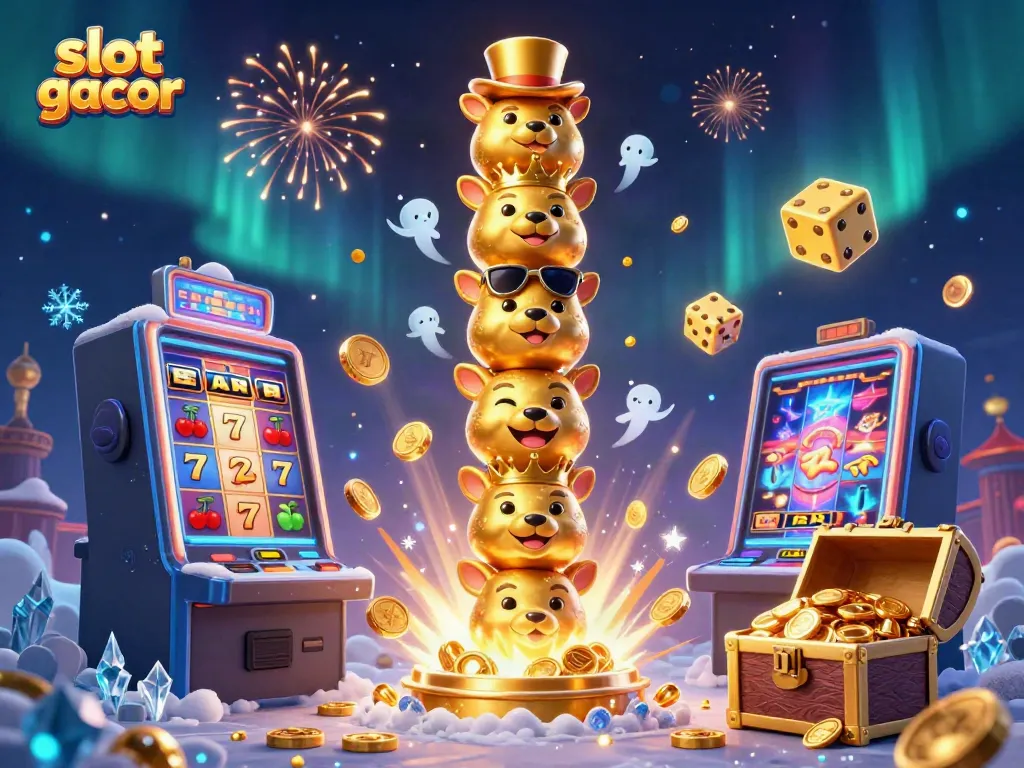 Experience thrilling wins with slot gacor gaming in this vibrant 3D casino scene.