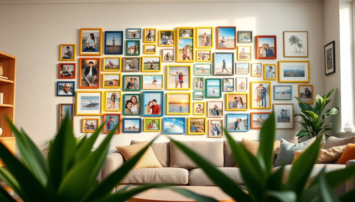 Inspire creativity with an engaging photo wall showcasing cherished moments and vibrant memories.