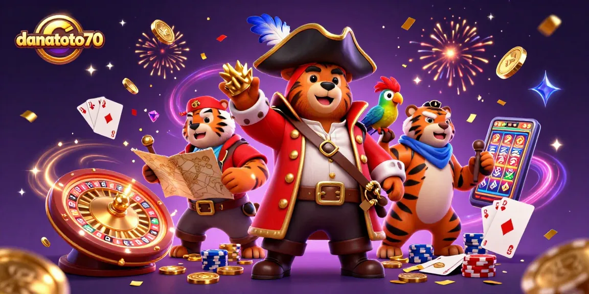 Spin the wheels with danatoto70 in a vibrant casino scene featuring excitement and treasure!