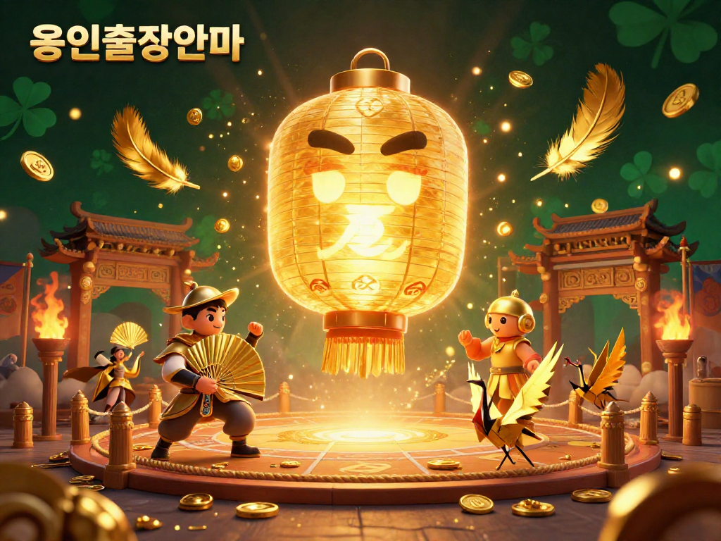 Engage with 용인출장안마 at an exciting night market casino, featuring dynamic golden lantern spirit and vibrant warriors.
