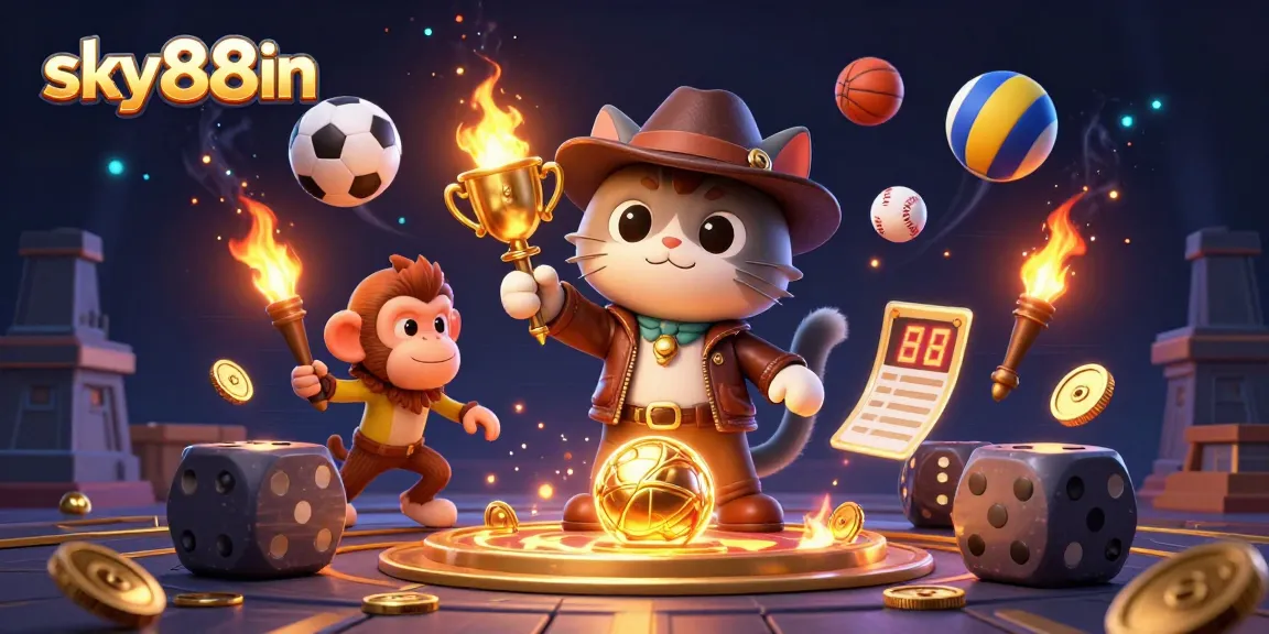 Engage in thrilling bets with sky88in as the adventurous cat unearths a golden casino artifact.