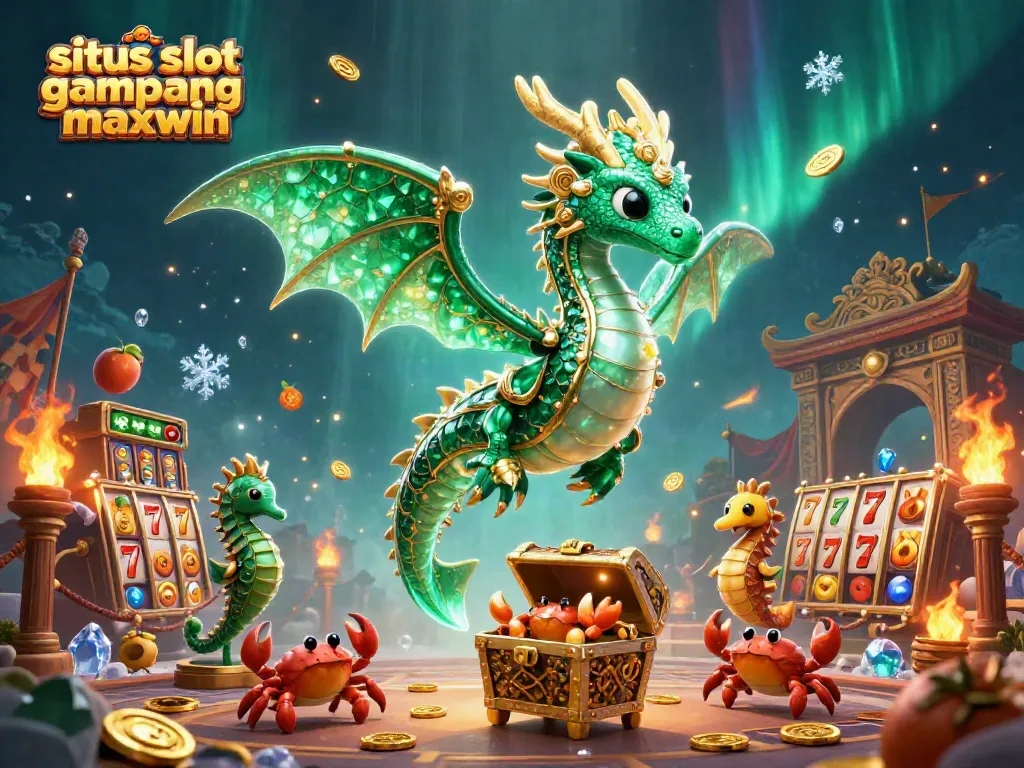 Situs slot gampang maxwin features a fantasy sea dragon and treasure in an underwater jackpot scene.