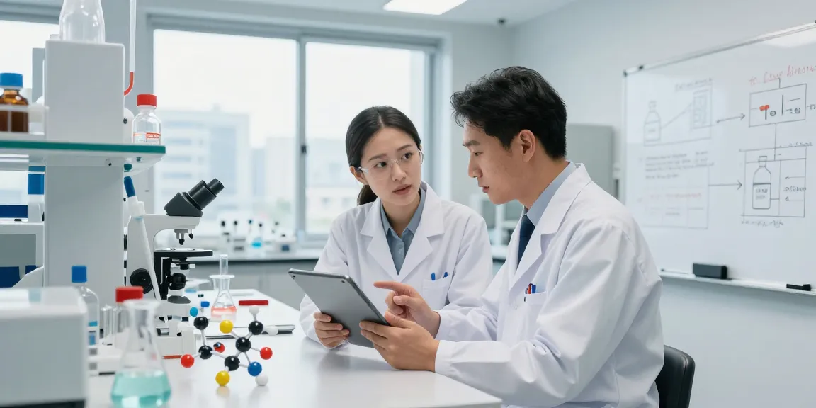 Cagrilintide vendors on MiraviGLP collaborating in a modern pharmaceutical lab setting.