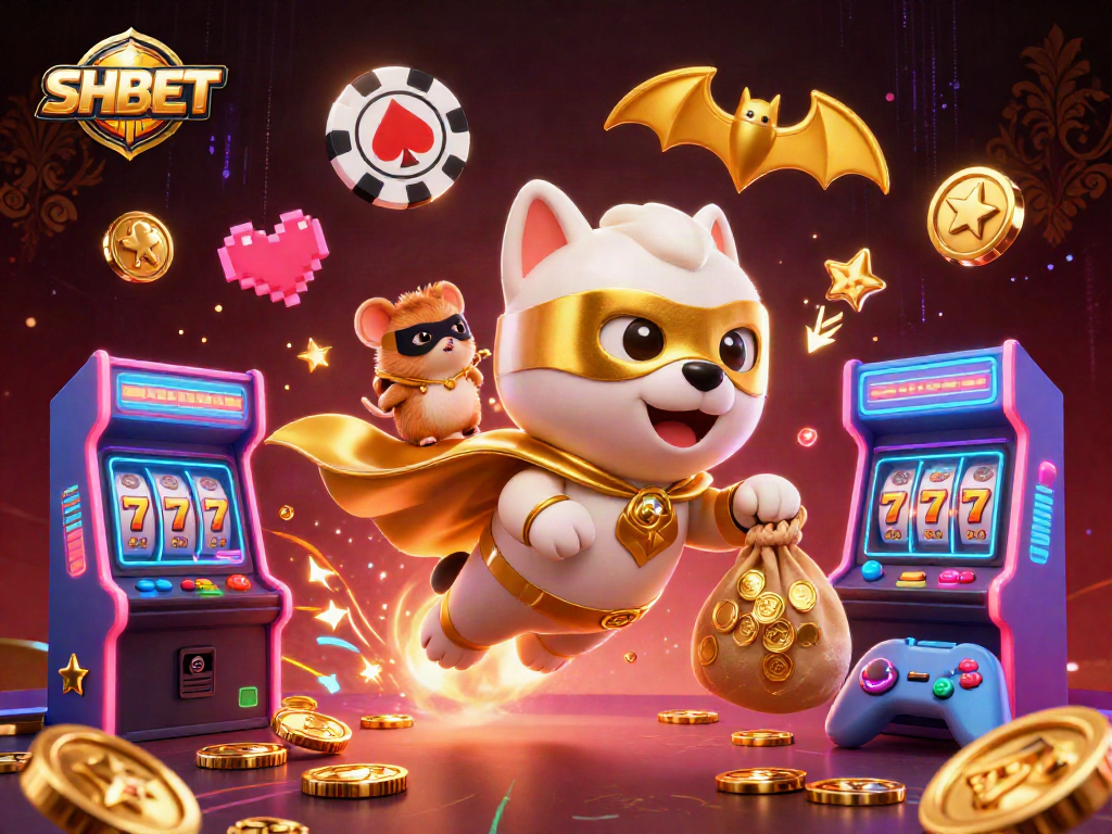Engage with SHBET in a vibrant casino scene showcasing dynamic gaming elements and characters.