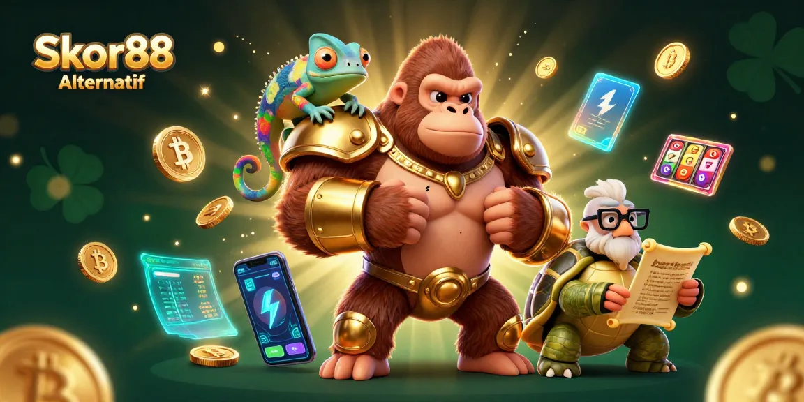Engage with Skor88 Alternatif's thrilling slots experience featuring dynamic characters and cryptocurrency elements.