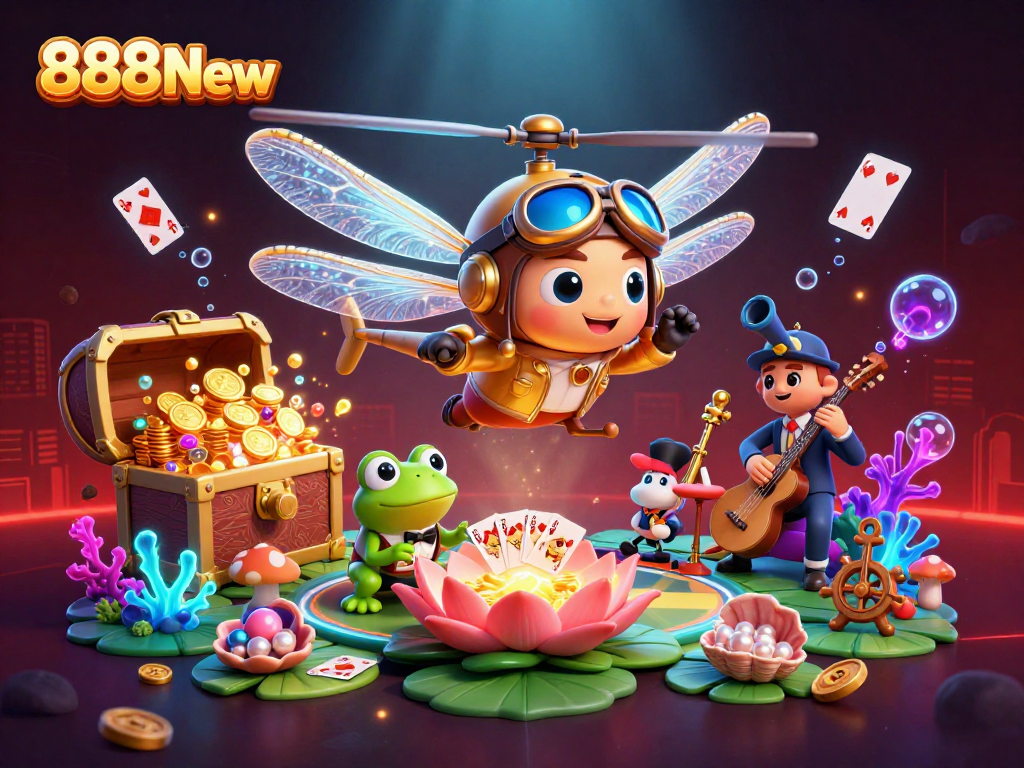 Engage in thrilling gameplay at 888New with a vibrant casino atmosphere featuring unique characters.