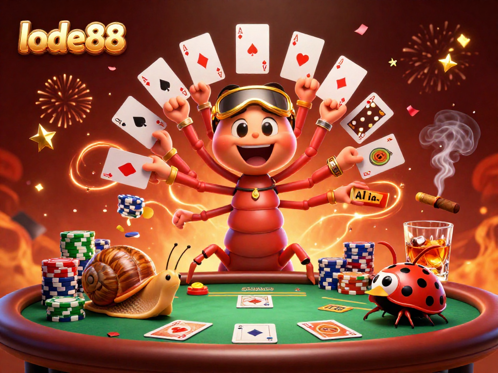 Join the excitement of lode88 with colorful poker chips, cards, and lively casino characters in action.