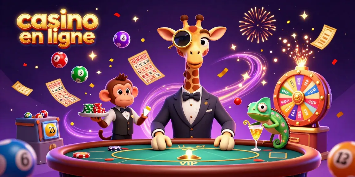 Casino en ligne : Gagnez avec le joueur girafe à la table de poker en ambiance festive.