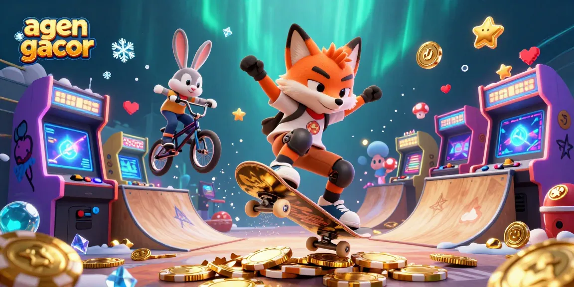 Experience the excitement of agen gacor slots with vibrant cartoon characters in a thrilling gaming scene.