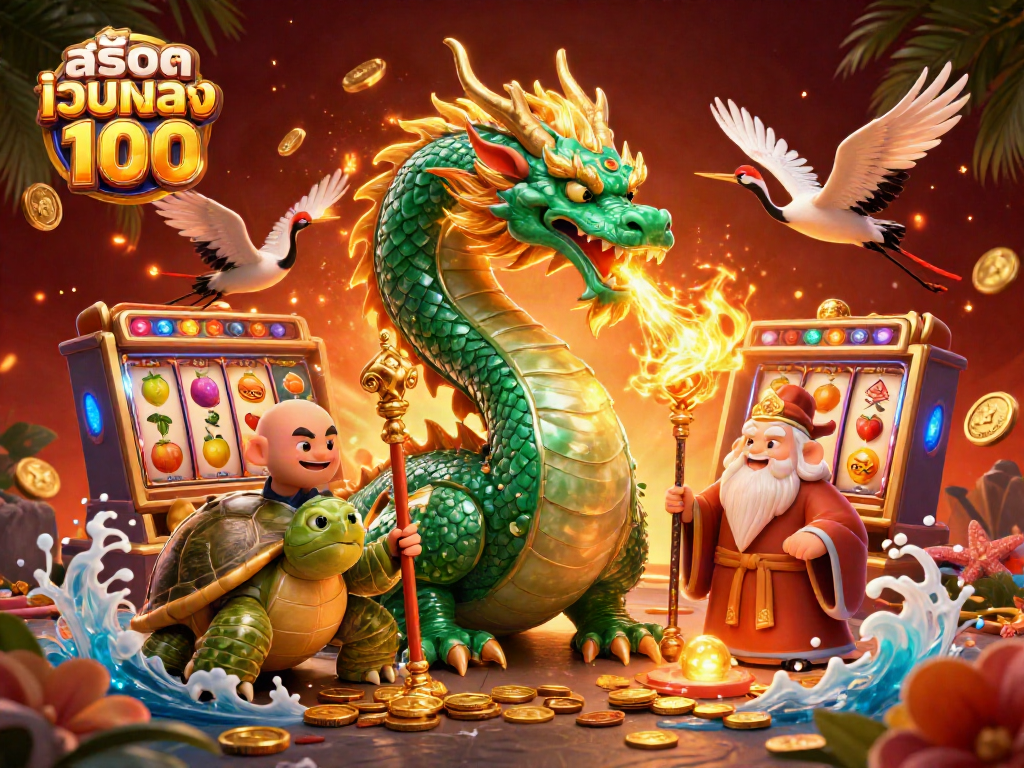 Experience สล็อตเว็บตรง100 exhilaration with lucky symbols and vivid casino characters in this dynamic scene.