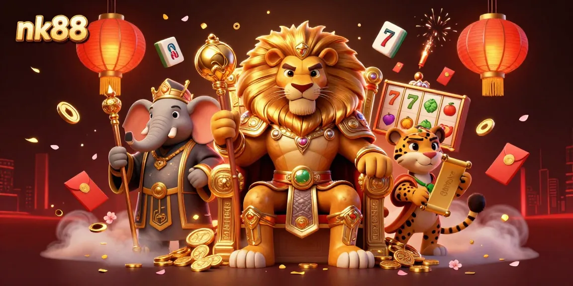 Experience the thrill of nk88 with a vibrant 3D casino scene featuring dynamic characters and elements.
