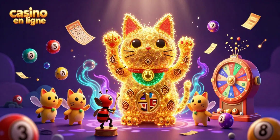 Jouez au casino en ligne avec des éléments dynamiques illustrant un chat chanceux et des ballons colorés.