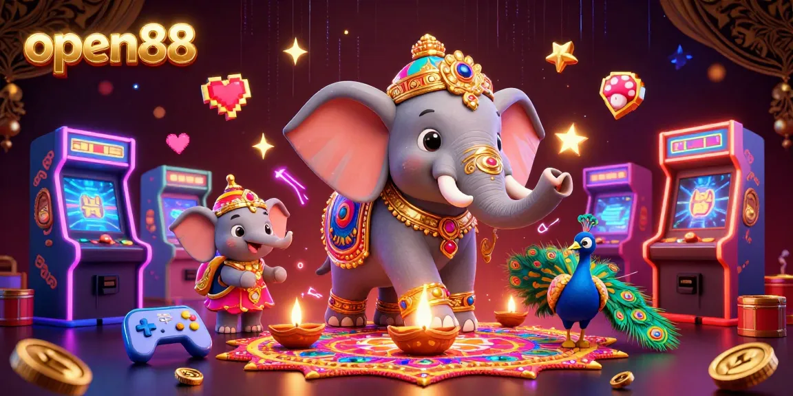 Experience thrilling action at open88 with a vibrant 3D casino-themed illustration.