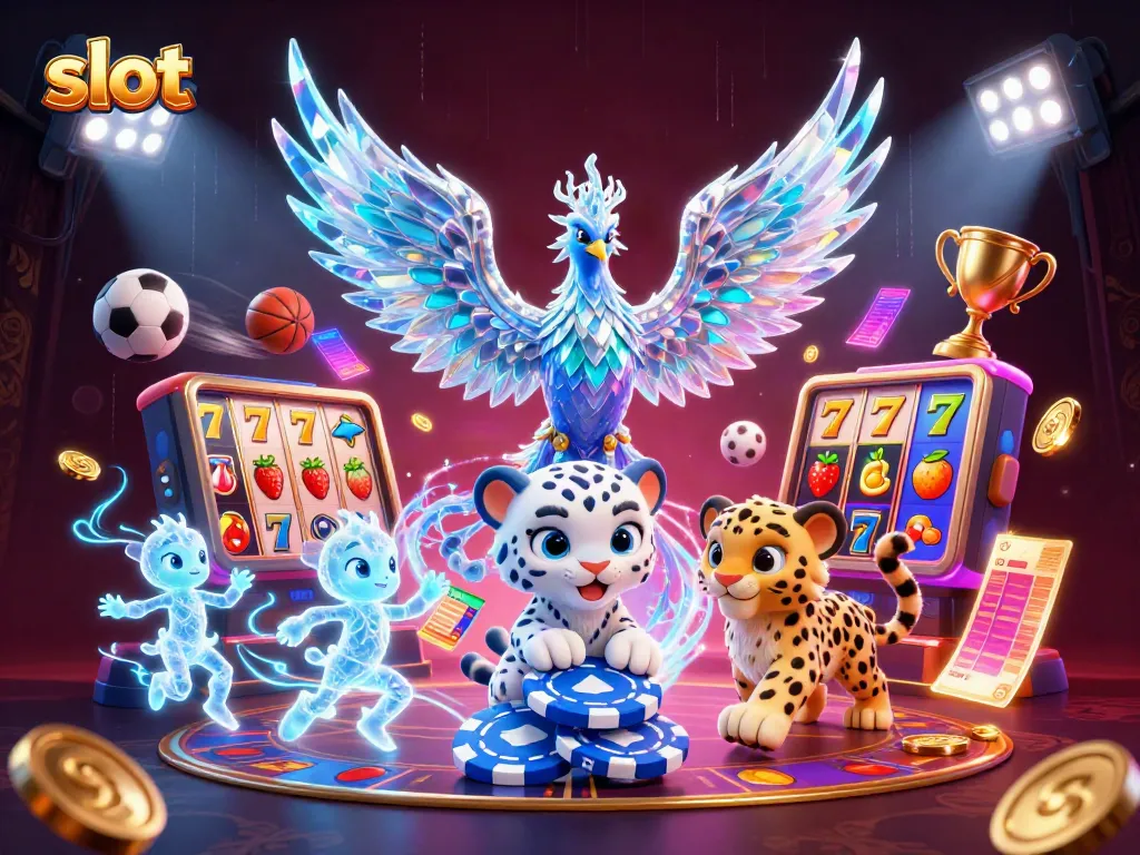 Engage with slots featuring a vibrant 3D ice phoenix, lucky 7s, and sparkling gold coins.