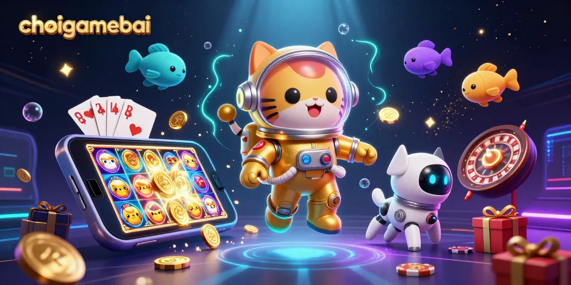 Experience thrilling fun with choigamebai as the astronaut cat and robot dog encounter vibrant gambling action.