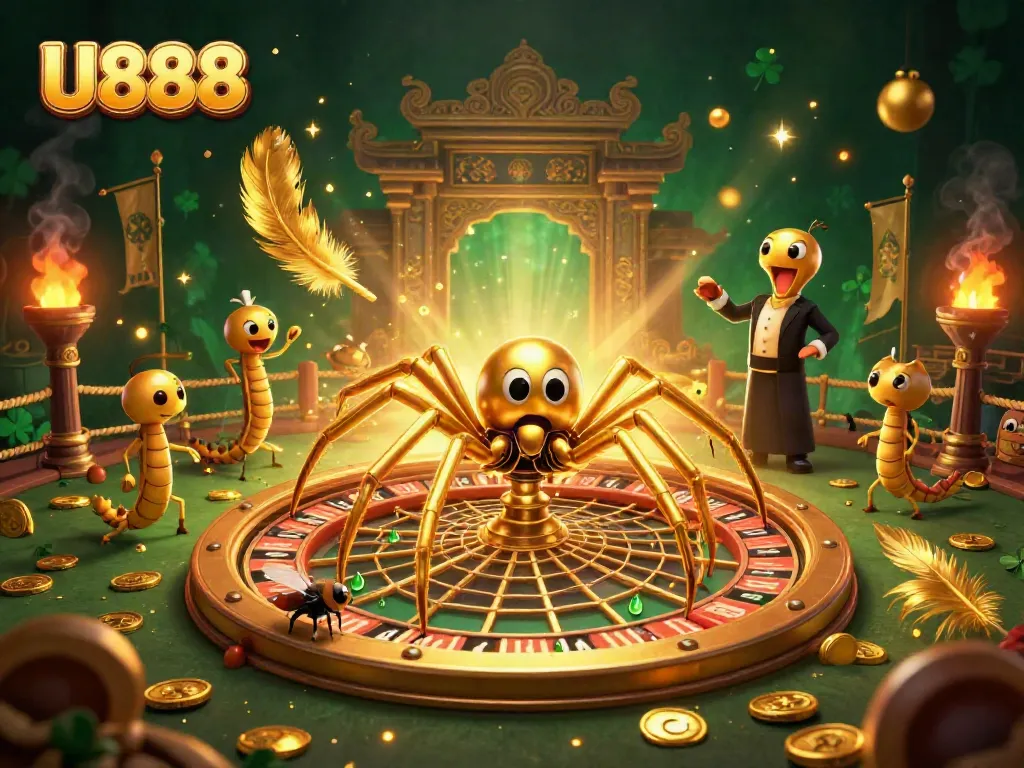 Enjoy thrilling bets at U888 with the vibrant roulette wheel scene featuring diverse casino elements.