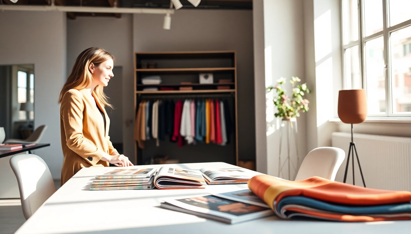 Offrire consulenza d'immagine Milano in un elegante studio di moda con colori vivaci.