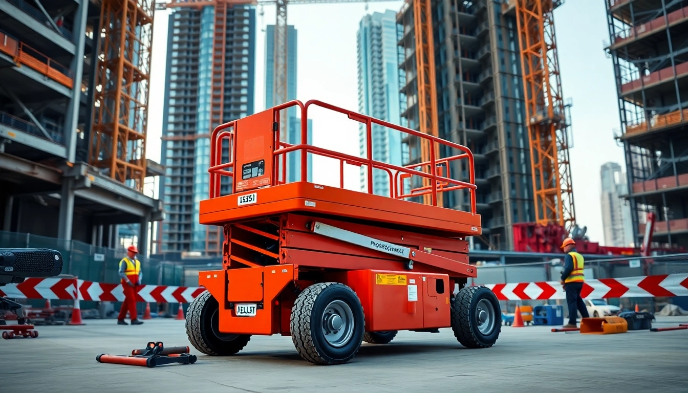 Operative using a genie lift at a construction site demonstrating safety and efficiency.