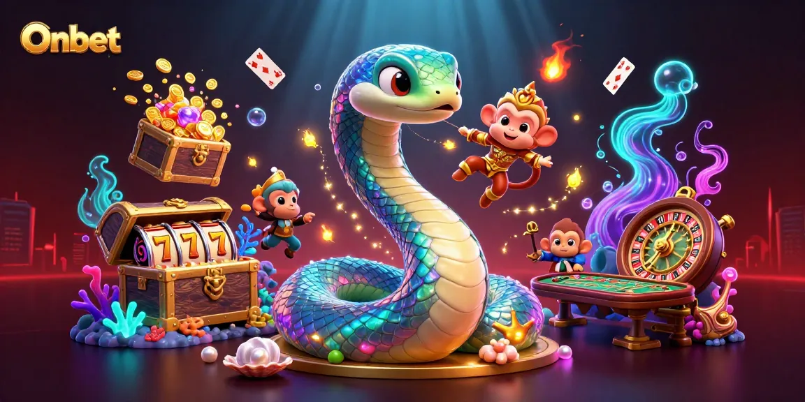 Experience thrilling online gambling at Onbet with vibrant casino elements and joyful characters.