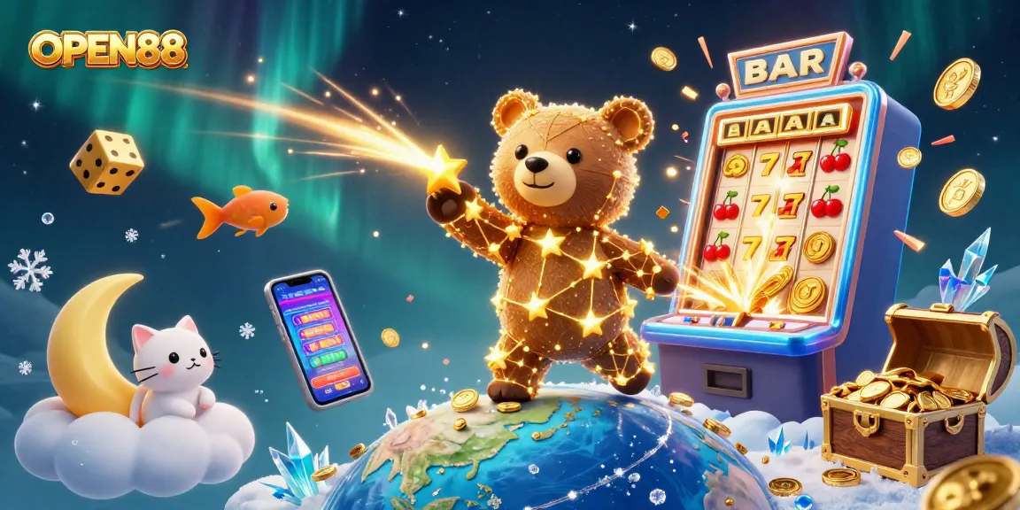 Experience thrilling jackpots at OPEN88 with vibrant casino-themed digital art.