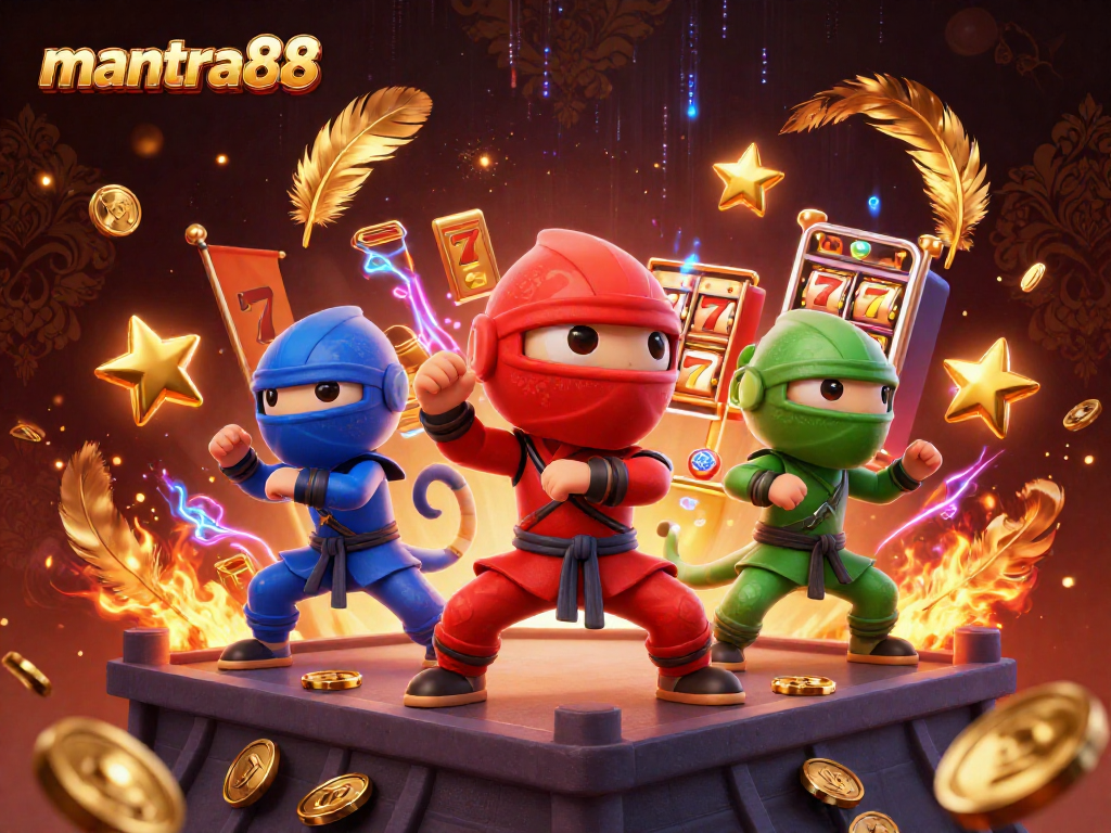 Experience the thrill of winning jackpots with mantra88 in this dynamic casino scene featuring ninja chameleons.