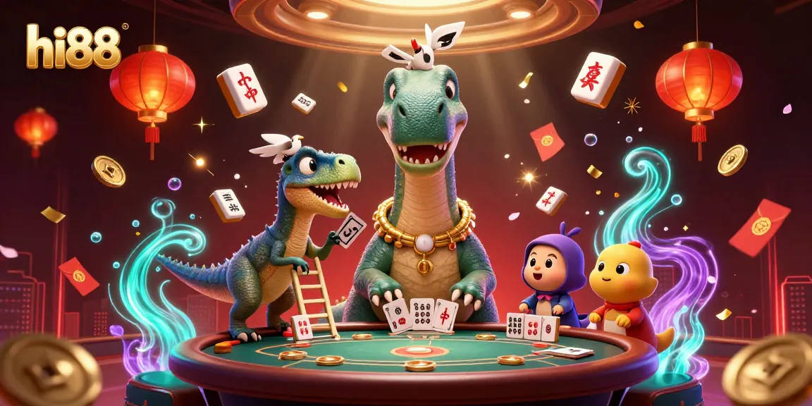 Experience dynamic gaming action at hi88 with a vibrant 3D scene of casino elements and characters.