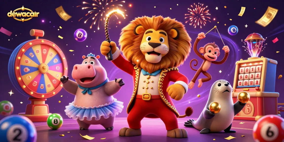Experience winning with dewacair as the lively circus-themed casino illustration features iconic characters and vibrant gambling elements.