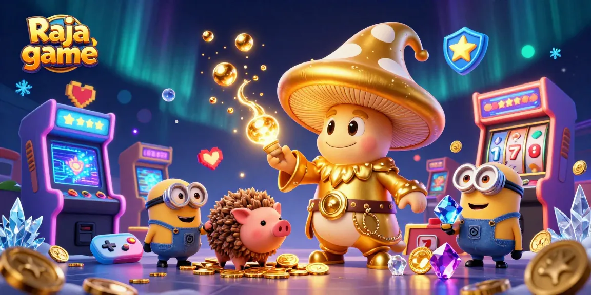 Engage with Raja game through exciting slot reels and vibrant characters in a magical scene.
