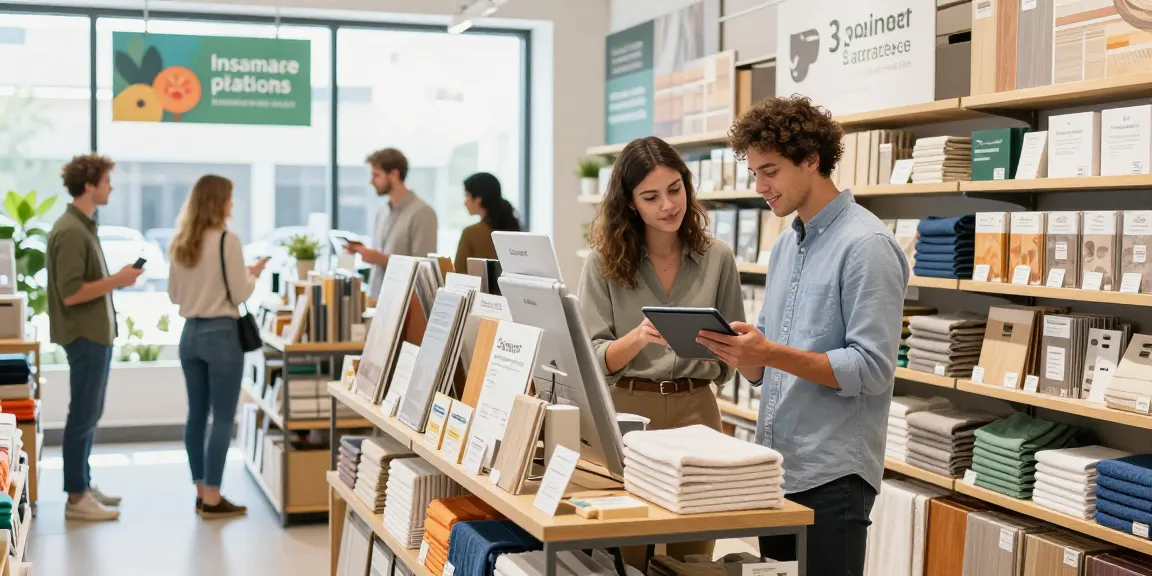 Shopsmart eco-friendly retail scene showcasing sustainable products and customer engagement.